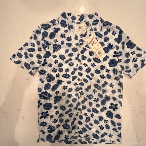 NEW Laguna Palm, Pineapple & Flower Button Up Collared Silky Camp Shirt Small - Picture 5 of 11